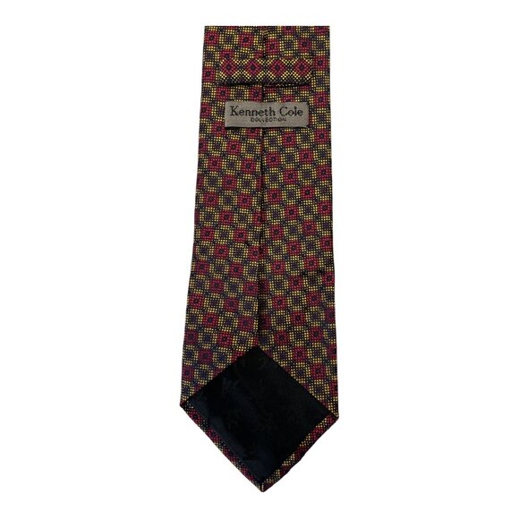 Vintage Kenneth Cole Collection Men’s Silk Tie – Red Yellow Geometric Pattern, M - Picture 4 of 5